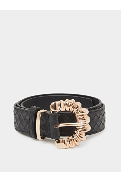Styli Black Textured Belt with Gold Buckle