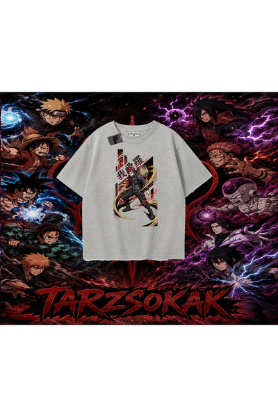 Tarzsokak تي شيرت Gaara Naruto Anime Character كبير الحجم للجنسين باللون الأبيض