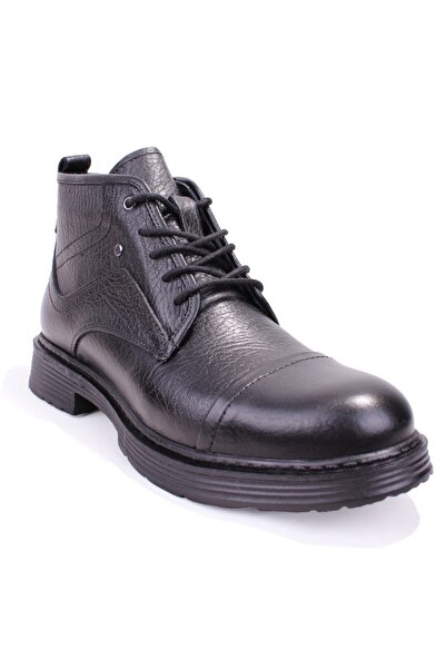 DAGOSTER Dma08-136 Black Orthopedic Daily Lace-Up + Zippered Men's Leather Boots
