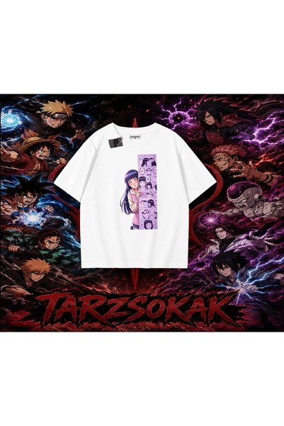 Tarzsokak تي شيرت هيناتا هيوغا ناروتو أنمي كبير الحجم للجنسين باللون الأبيض