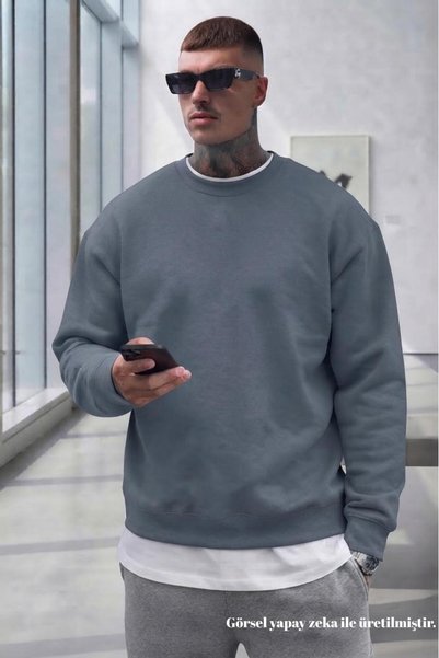NO 601 Men's Dark Gray Crew Neck Sweatshirt