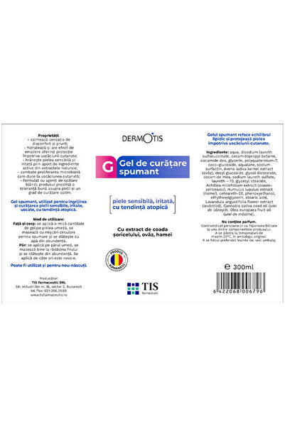 Tis Farmaceutic Gel curatare fata corp spumant piele sensibila DermoTis 300ml