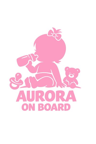 OEM Autocolant auto  "AURORA ON BOARD ", Model Logan, 15cm, Roz