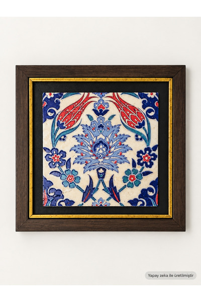 İznik Çini Desenli Doğal Taş Çerçeveli Tablo 30x30 cm