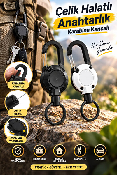 House Bird Çelik Halatlı Anahtarlık Karabina Kancalı 68 cm Geri Çekilebilir O...