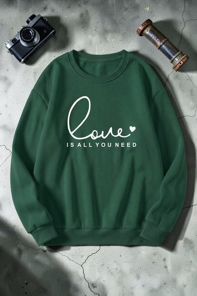 uyguntarz Unisex All I Need Love Printed Crew Neck Sweatshirt