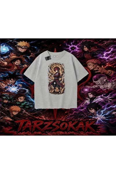 Tarzsokak تي شيرت Gaara Naruto Anime Character كبير الحجم للجنسين باللون الأبيض