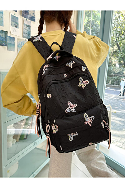 Take Two By Styli Black Butterfly Embroidered Backpack