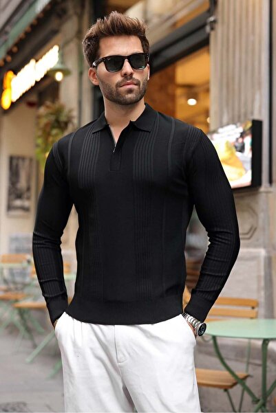 Madmext Black Polo Neck Slim Fit Men's Knitwear Sweater E7527