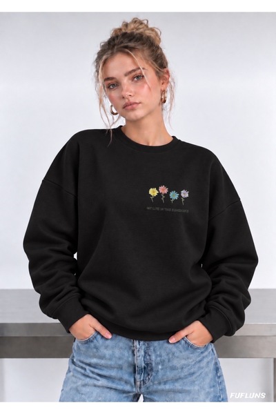 FUFLUNS My Life in the Sunshine Printed Oversize Women's Crewneck Sweatshirt