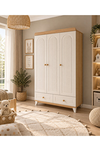 Koza %100 MDF Luna 3 Kapılı Bebek & Çocuk Gardırop