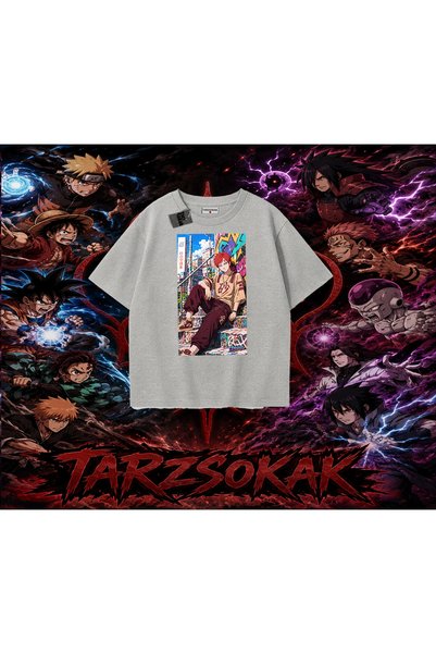 Tarzsokak تي شيرت Gaara Naruto Anime Character كبير الحجم للجنسين باللون الأبيض