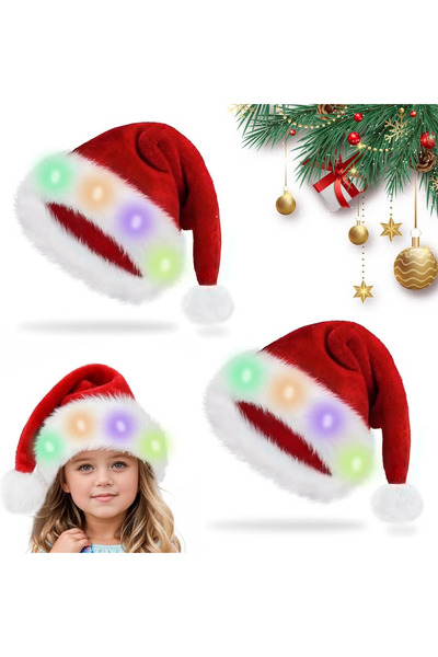 GGEROU 3pc Santa Hat, Light up Christmas Hat, Santa Hat with LED Lights, Flas...