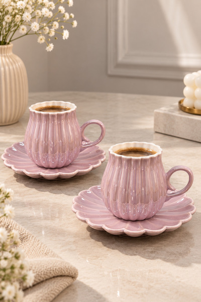 YzHome 2 Kişilik Lüks Porselen Lüster Kahve Fincan Takımı Seti 90ml
