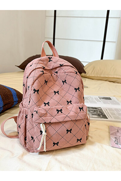 Take Two By Styli Pink Corduroy Bow Backpack