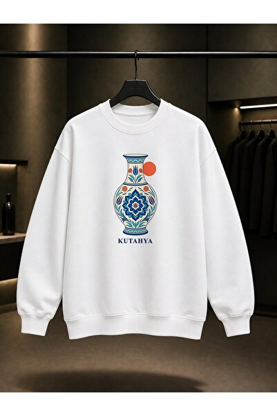 fame-stoned Kütahya Tile Vase Printed Unisex 100% Cotton Sweatshirt