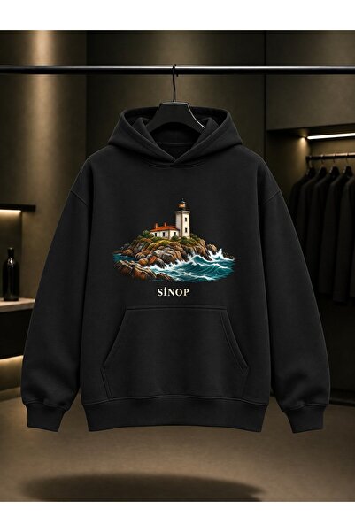 fame-stoned Sinop İnceburun Flashlight Printed Unisex 100% Cotton Hooded Swea...