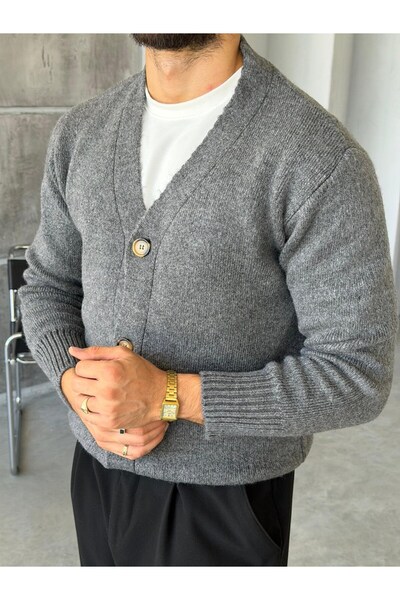 FO4RBS Buttoned Knitted V-Neck Cardigan m - Gray