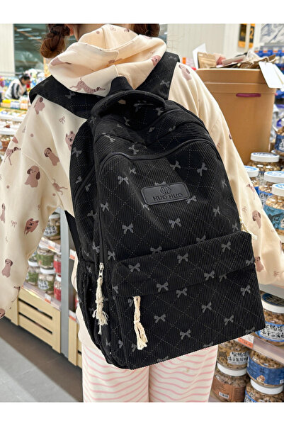 Take Two By Styli Black Corduroy Bow Backpack