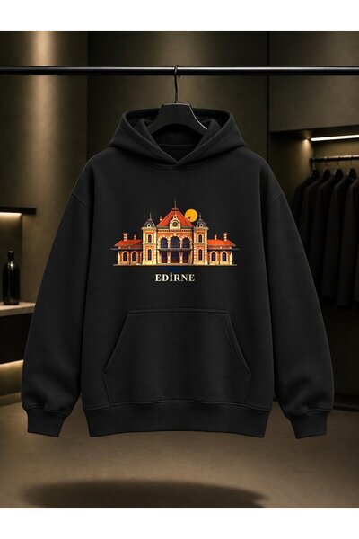 fame-stoned Edirne Karaağaç Train Station Printed Unisex 100% Cotton Hooded S...