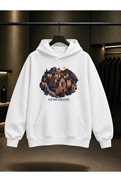 fame-stoned Gümüşhane Santa Ruins Printed Unisex 100% Cotton Hooded Sweatshirt
