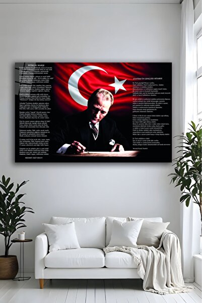 Parıltı Yayınları İstiklal Marşı Ve Gençliğe Hitabe Atatürk Portreli Cam Tabl...