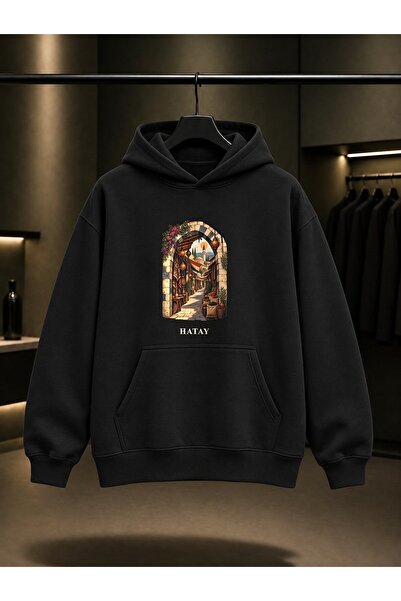 fame-stoned Hatay Uzun Çarşı Printed Unisex 100% Cotton Hooded Sweatshirt