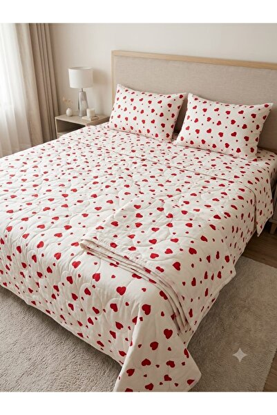 HC DREAM ÇİFT KİŞİLİK KAPİTONELİ PİKE+ 2 ADET YASTIK KILIFI KALP MODEL