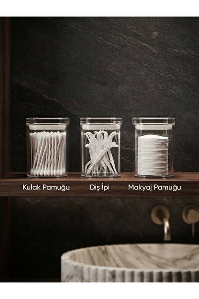 İndecor Houseware 3'lü Şeffaf Kapaklı Akrilik Diş Ipi & Kulak Pamuğu & Pamuk ...