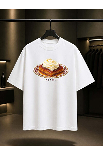fame-stoned Afyon Kaymaklı Ekmek Kadayıfı Printed Unisex 100% Cotton T-Shirt