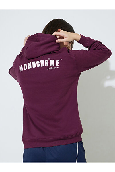 Styli Burgundy Slogan Print Regular Fit Hoodie