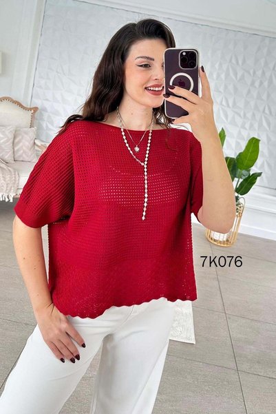 İnce Topuk Ajurlu Triko Bluz 7K076