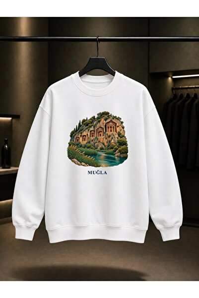 fame-stoned Muğla Kaunos Rock Tombs Printed Unisex 100% Cotton Sweatshirt