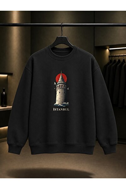 fame-stoned Istanbul Galata Tower Printed Unisex 100% Cotton Sweatshirt
