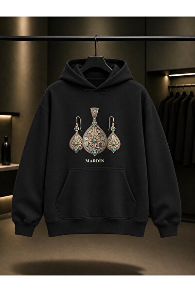 fame-stoned Mardin Telkâri Printed Unisex 100% Cotton Hooded Sweatshirt