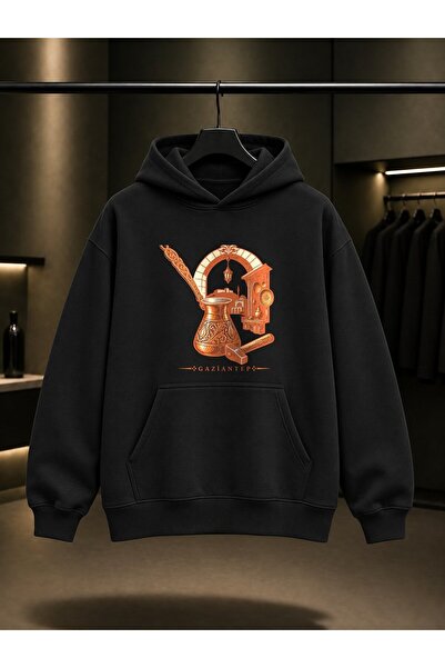 fame-stoned Gaziantep Bakırcılar Çarşısı Printed Unisex 100% Cotton Hooded Sw...
