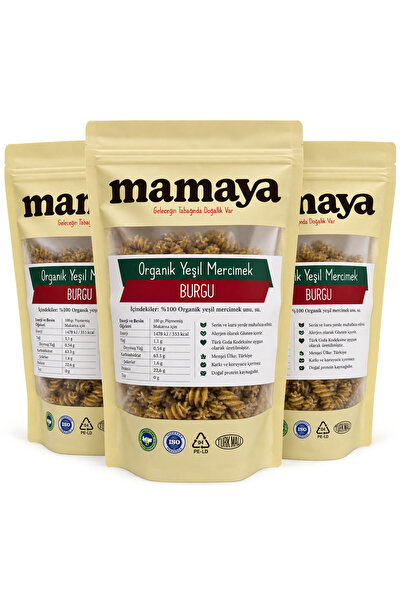 Mamaya Organik Yeşil Mercimek Burgu Makarna 3x300g