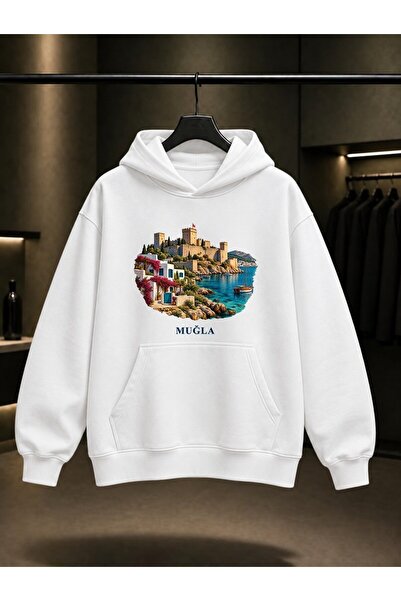 fame-stoned Muğla Bodrum Castle Printed Unisex 100% Cotton Hooded Sweatshirt
