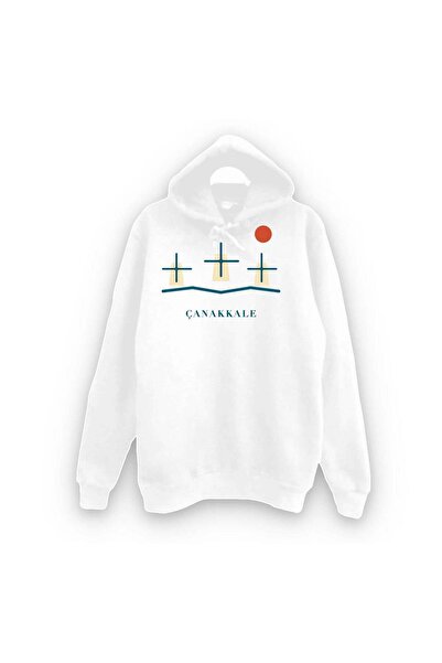 fame-stoned Çanakkale Bozcaada Windmills Printed Unisex 100% Cotton Hooded Sw...