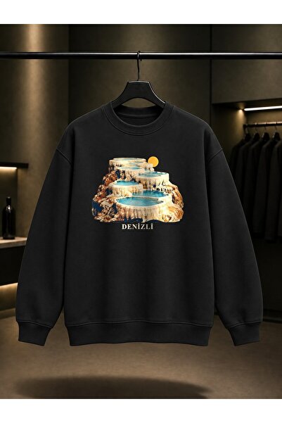 fame-stoned Denizli Pamukkale Travertines Printed Unisex 100% Cotton Sweatshirt