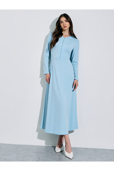 Styli Women Button Placket Plain Maxi Dress