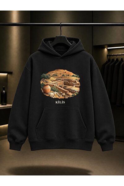 fame-stoned Kilis Oylum Hill Printed Unisex 100% Cotton Hooded Sweatshirt