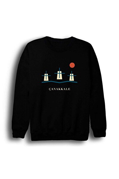 fame-stoned Çanakkale Bozcaada Windmills Printed Unisex 100% Cotton Sweatshirt