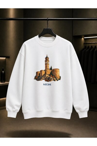 fame-stoned Nigde Castle Clock Tower Printed Unisex 100% Cotton Sweatshirt