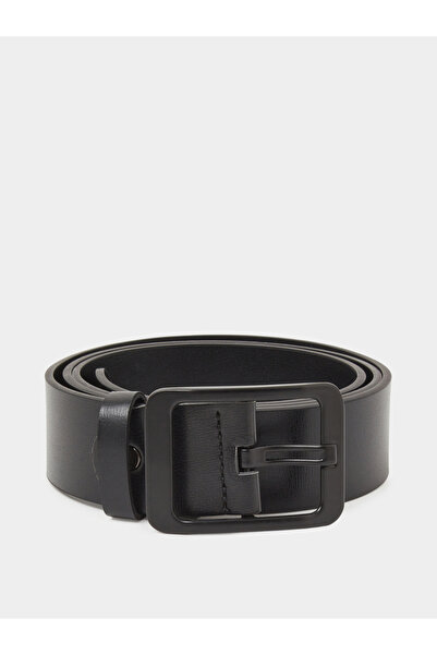 Styli Black Solid Faux leather Belt with Square Buckle