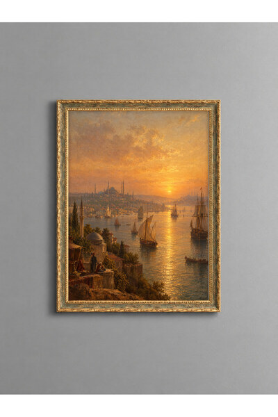 ZURİ DESİGN Haliç'te Akşam – İstanbul Tablosu Vintage Altın Çerçeve Görünümlü...