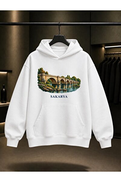 fame-stoned Sakarya Justinianus Bridge Printed Unisex 100% Cotton Hooded Swea...