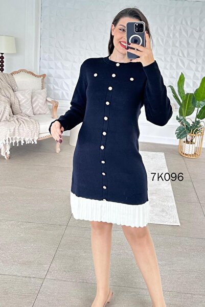 İnce Topuk Button Detail Knitwear Dress 7K096