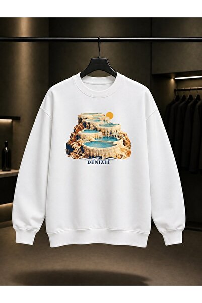 fame-stoned Denizli Pamukkale Travertines Printed Unisex 100% Cotton Sweatshirt