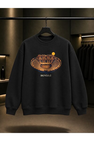 fame-stoned Denizli Hierapolis Ancient Theater Printed Unisex 100% Cotton Swe...